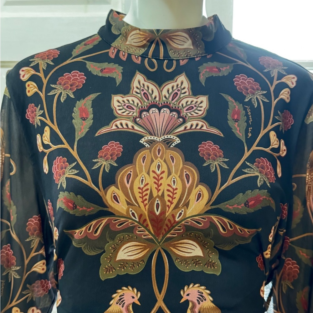 Farm Rio Transparent Berry Garden Long Sleeve Ruched Dress Size XL - Picture 11 of 14